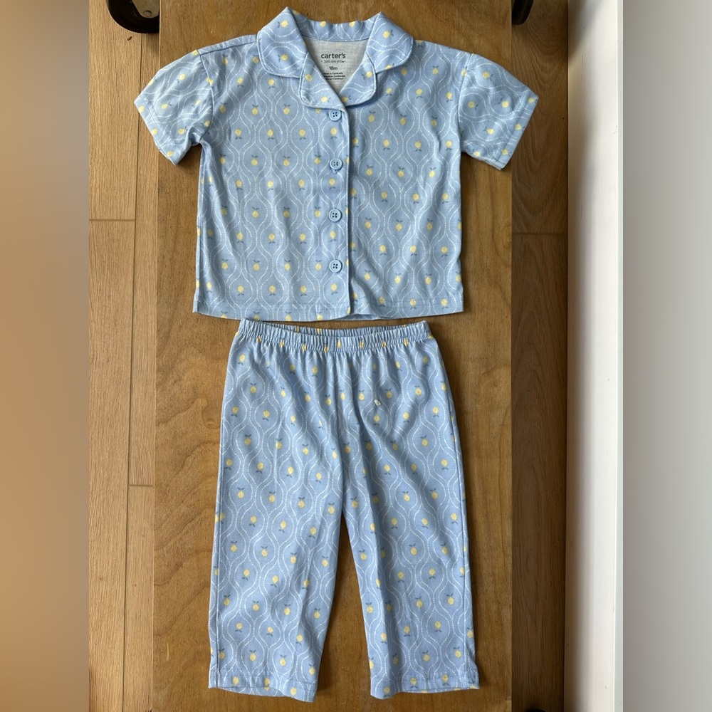 Carter's Light Blue and Yellow Lemon Toddler Pajama Set 18M